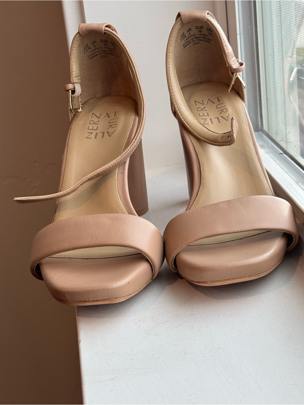 Naturalizer Blush Tan Block Heel Sandals with Ankle Strap